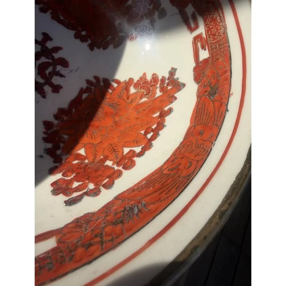 Japanese China MCM Bowl - Porcelain Hand Painted Red/Orange Gold Floral 10”